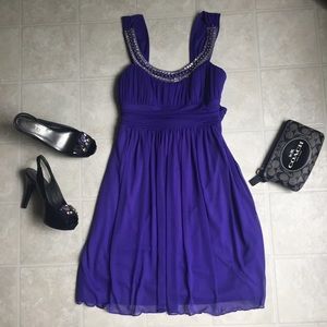 Purple Beaded & Pleated Chiffon Dress